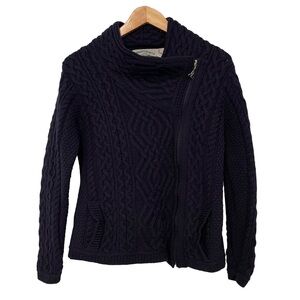 Aran Crafts Ireland Merino Wool Blue Cardigan Sweater Womens XS Celtic Zipper